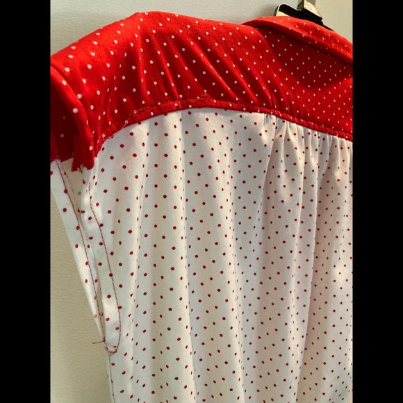 Vintage White & Red Polka Dot Sleeveless Dress Sz S/M Full Circle Skirt - Picture 3 of 13